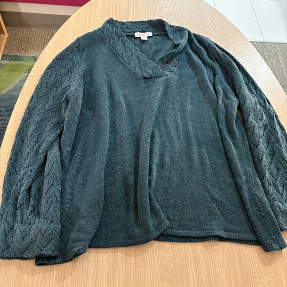 Coldwater Creek V Neck Sweater 2X Dark Teal Green Acrylic Long Sleeve Pullover - Picture 1 of 3